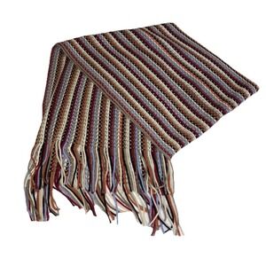 Scarf Knit Multicolor Chunky Long Stripe Brown Blue Beige Red Yellow Orange Sage
